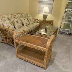 Rattan Living Room Sofa With Side Table, Center Table And Media Stand. 