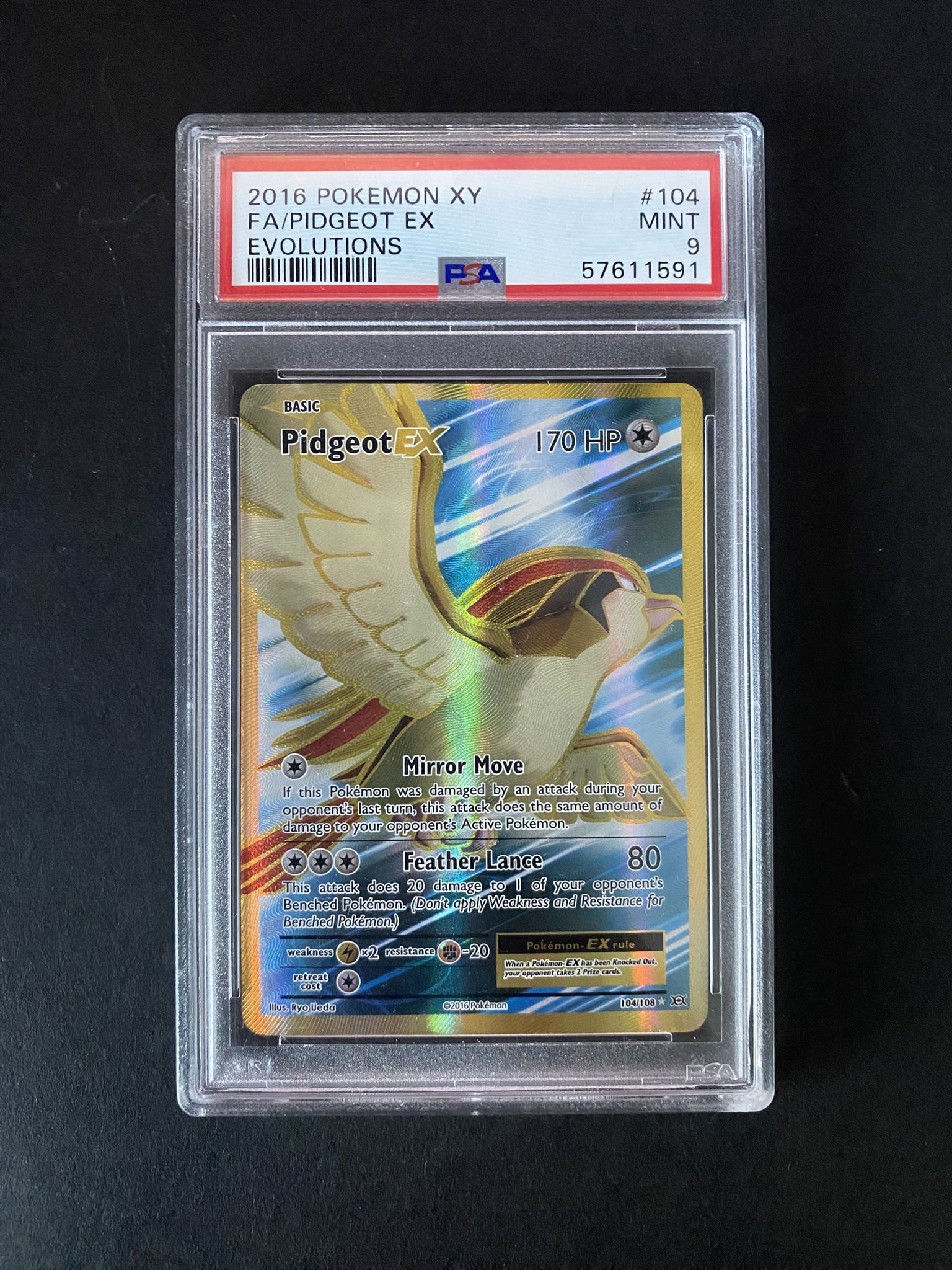 PSA 9 Pidgeot EX (Full Art) 104/108 Evolutions Holo