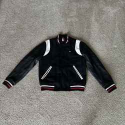 Tommy Hilfiger Men's Black Mixed Media  Varsity Bomber Jacket 