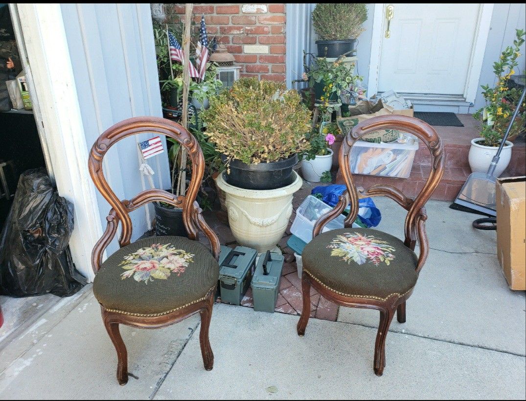 Antique/Vintage solid wood chairs with embroidery