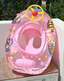 Kids Inflatable Swim Float With Steering Wheel, Cartoon Fish Baby Pool Float Seat, Toddler Water Play Float For 1-3 Years Old, Summer Beach Pool