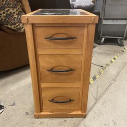 Deep Green Stone Top Rustic Jointed 3 Drawer Side Table