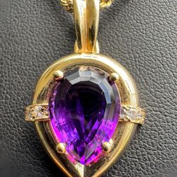 Jewelry 14k Solid Yellow Gold Purple Amethyst Natural 4.20CTW Diamond Pear Loop Pendant Charm