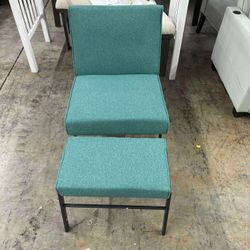 Accent Chair with Ottoman, Modern Home Upholstered Accent Chair, Linen Sofa Chair and Ottoman Footrest Set,