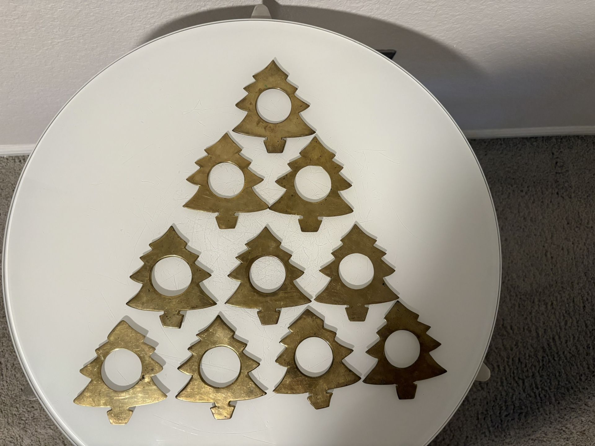 10 Brass Napkin Rings Christmas Tree Shape Vintage
