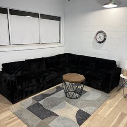 Sectional Sofa Black Corduroy