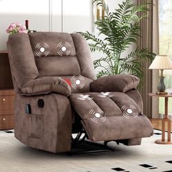 Ebello 36'' Massage Recliner Chair with Heat and Vibration – Soft Fabric Manual Reclining Chair for Living Room and Bedroom – Camel