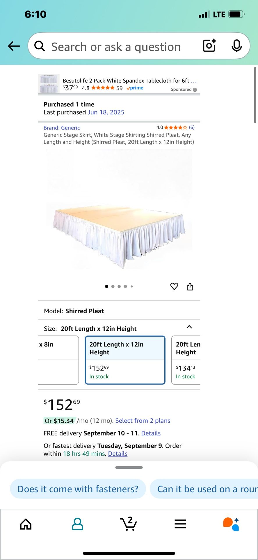 20 feet length 12 Inch Height white stage skirt
