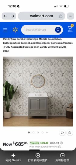 Vanity Sink Combo featuring a Marble Countertop, Bathroom Sink Cabinet, and Home Decor Bathroom Vanities - Fully Assembled Grey 30-inch Vanity with Si