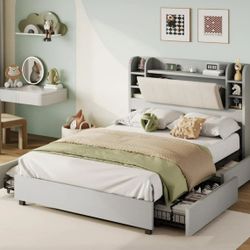 Queen Bed With Headboard Storage And Under Bed Storage