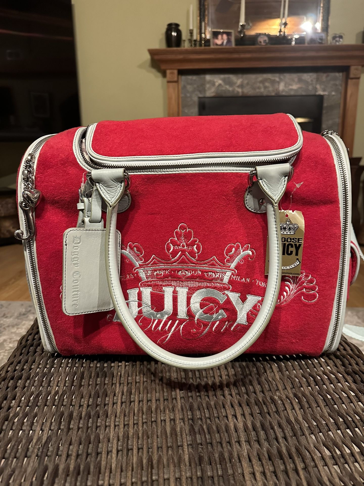 RARE New With Tags Vintage Y2K Juicy Couture Red Terry Cloth Pet Carrier With Detachable Strap