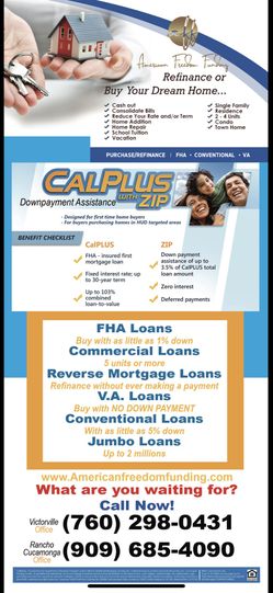 American Freedom Funding!!!!! We are here to help with all your loan needs. Every case has a specific loan to fit your needs!!!!