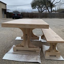 Custom Dining Table Farmhouse Country French Modern Rustic Solid Wood Set Restoration Hardware Insp Bench Hand Built Round Oval Counter Breakfast  