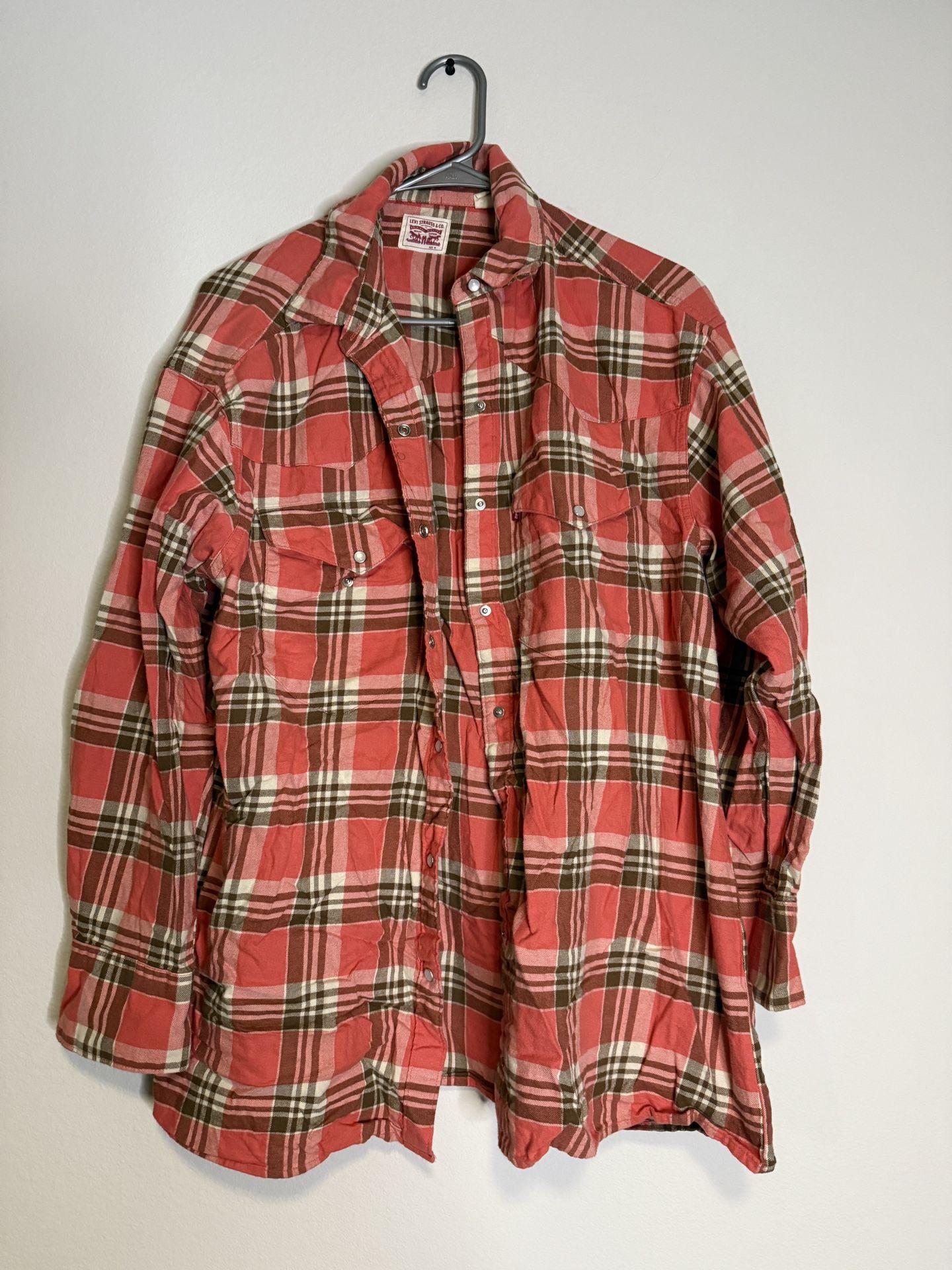 Levi's Coral and Brown Plaid Shirt
