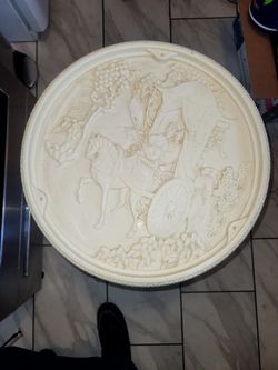 Vintage Horse and Carriage Relief Side Table