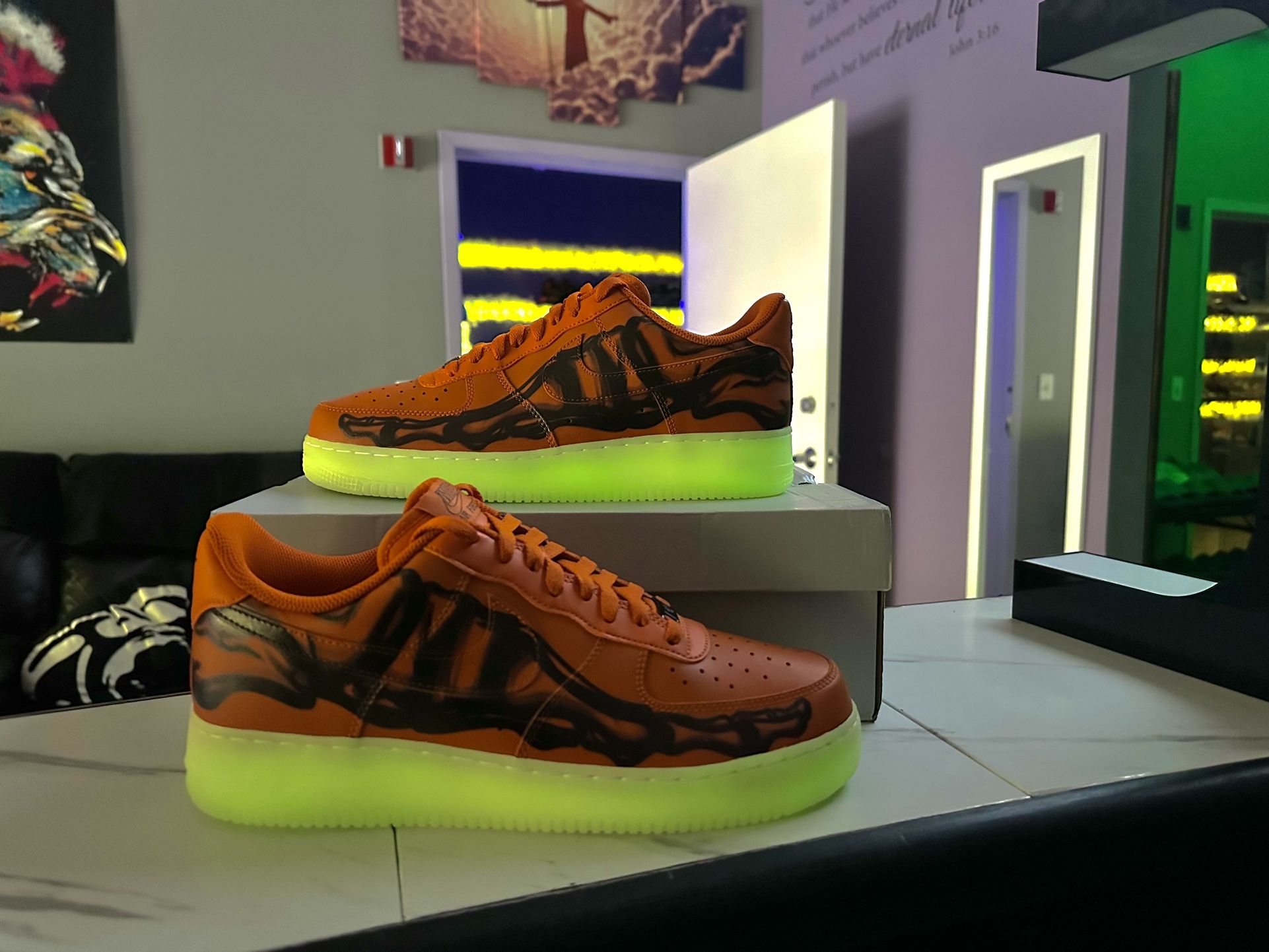 Nike Air Force Halloween Orange Skeleton