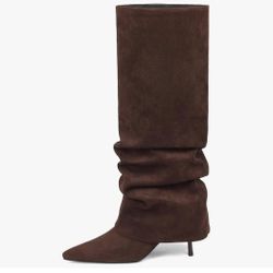 Brand New Size 7 Womens Knee High Boots, Fold Over Shark Boots Stiletto Heels Slouchy Long Boot Pointed Toe Thigh High Dress Shoes