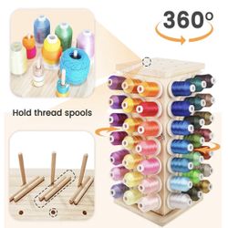 NEW 93 Spools (DIY) 360° Fully Rotating Wooden Thread Rack/Thread Holder Organizer with Inner Storage Compartments for Sewing, Quilting, Embroidery, H