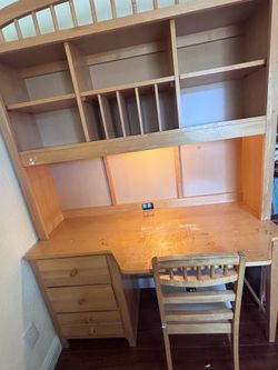 Solid Wood Kids Study Desk with Hutch & Chair – Great Storage!