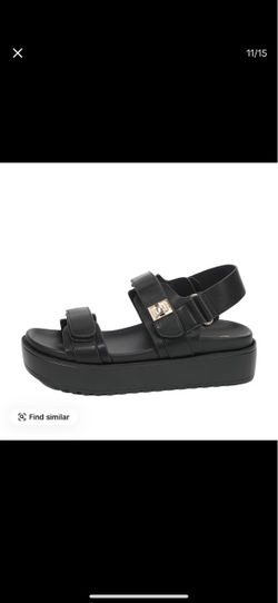 Black Platform Sandals with Gold Hardware