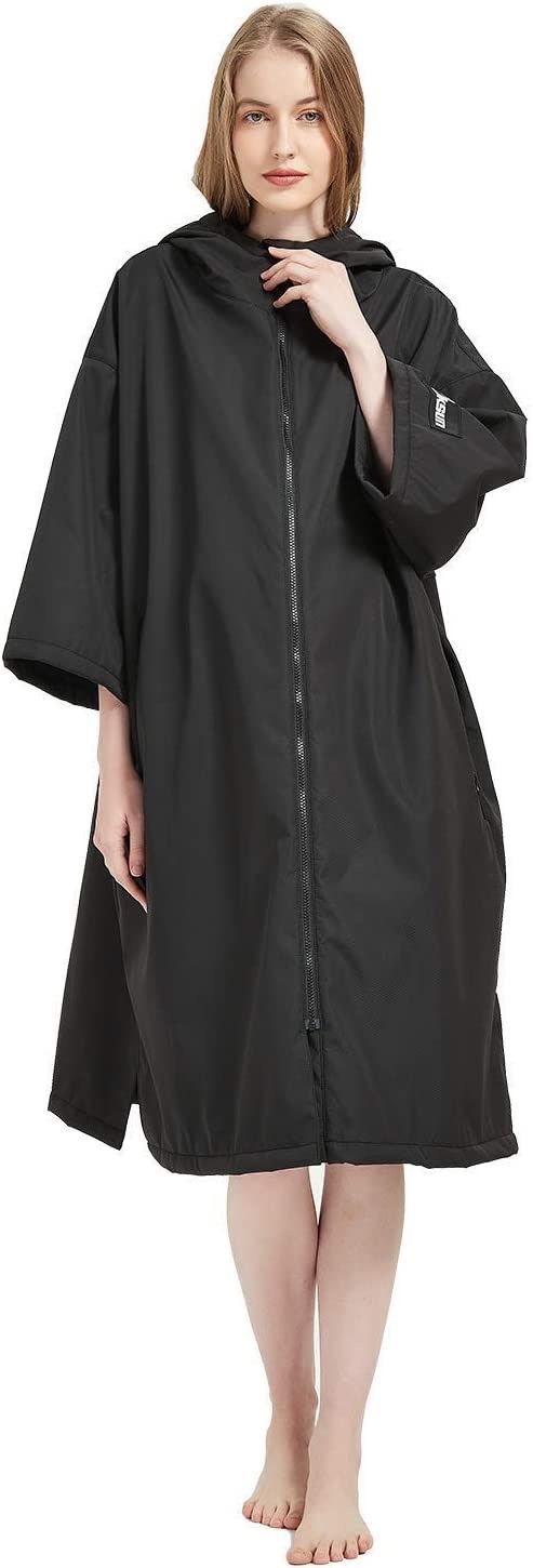 Oksun Waterproof Changing Robe, Windproof Swim Parka Oversize Surf Poncho Hooded Jacket Warm Coat Fleece Lining