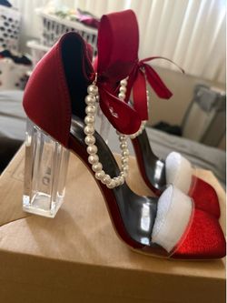 Women Faux Pearl Decor Chunky Heels