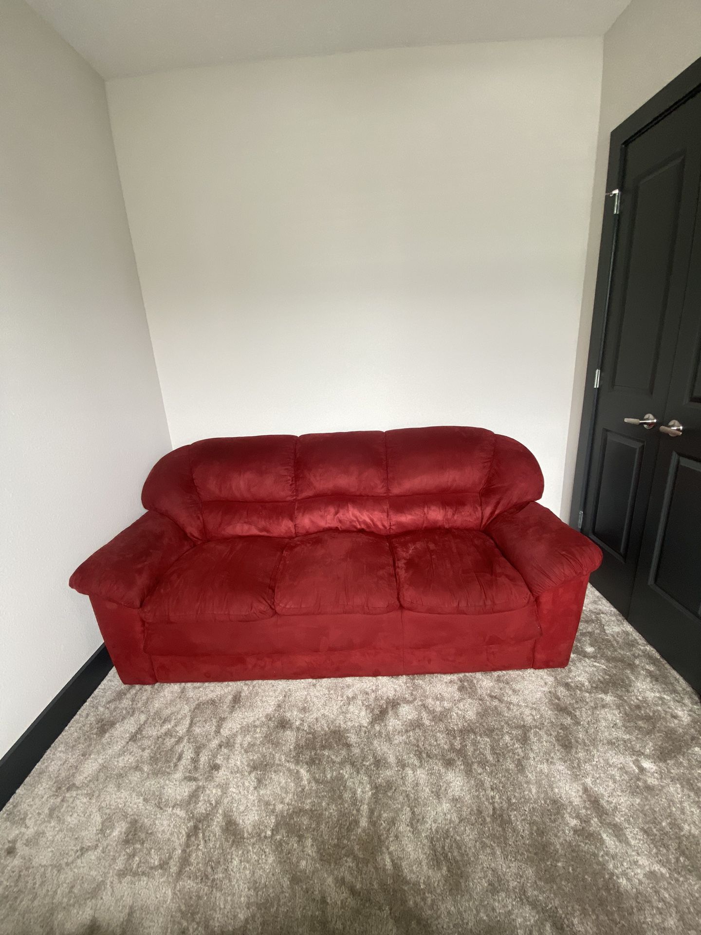 Red suede Couch; NEED GONE ASAP