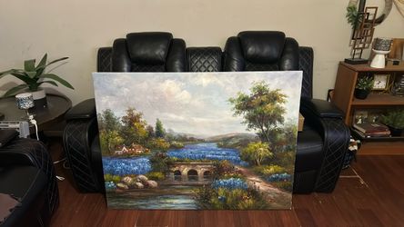Huge Large Original Oil Painting on Canvas - Cottage & River Landscape (34x48)