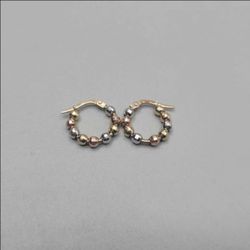 10K Three Tone Gold Bead Hoop Earrings