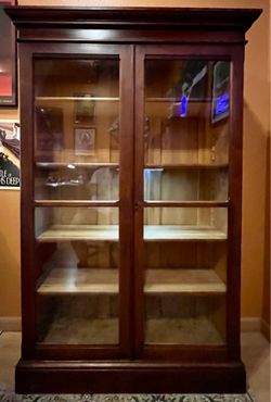 Classic Antique Oak Bookcase with Glass Doors