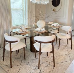 Set of 6 - POVISON Beige PU Leather Dining Chairs w/ Bronze Carbon Steel Legs *Already Assembled* Retails For $1800 [CHAIRS ONLY / TABLE NOT INCLUDED]