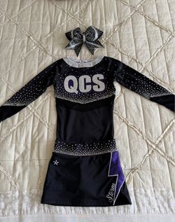 REBEL ATHLETIC QCS Cheerleading Uniform + Matching Bow — Youth Medium (YM) — $125 OBO