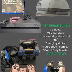 PS4 With 3 Controllers, Charging Base, Headset And Call Of Duty ghosts