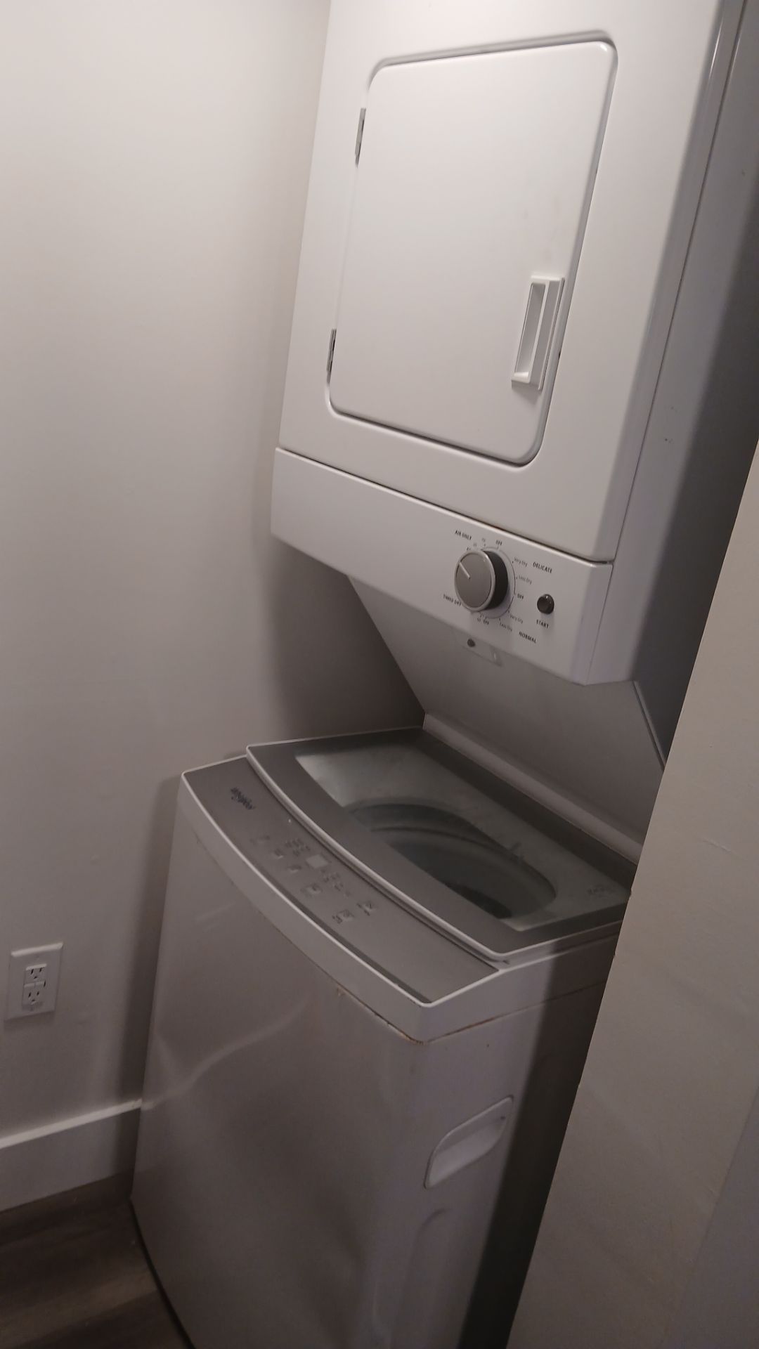 Stacked whirlpool washer and dryer