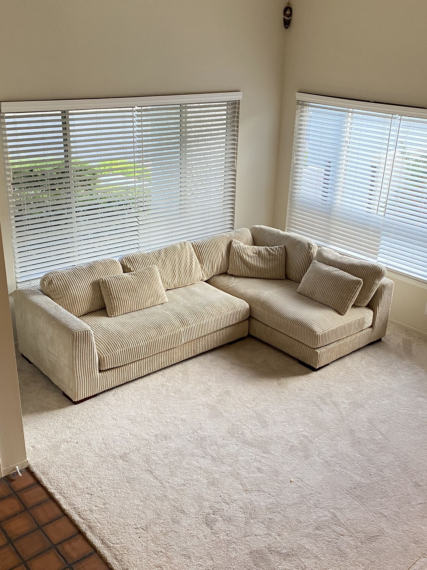 Cream Corduroy Sectional Sofa Couch