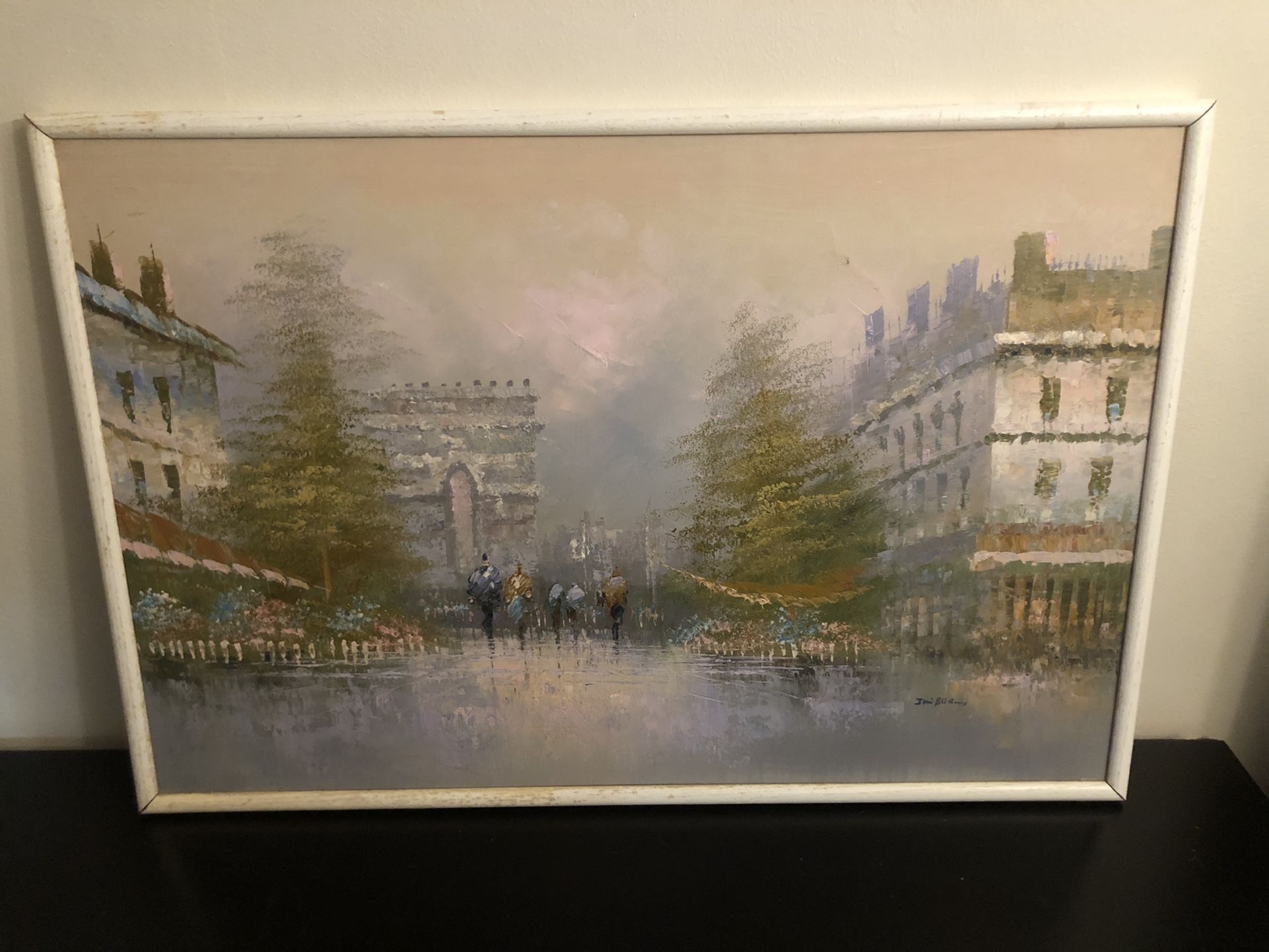 Jim Brawn, Paris street scene, oil on canvas, framed, circa late 20th century