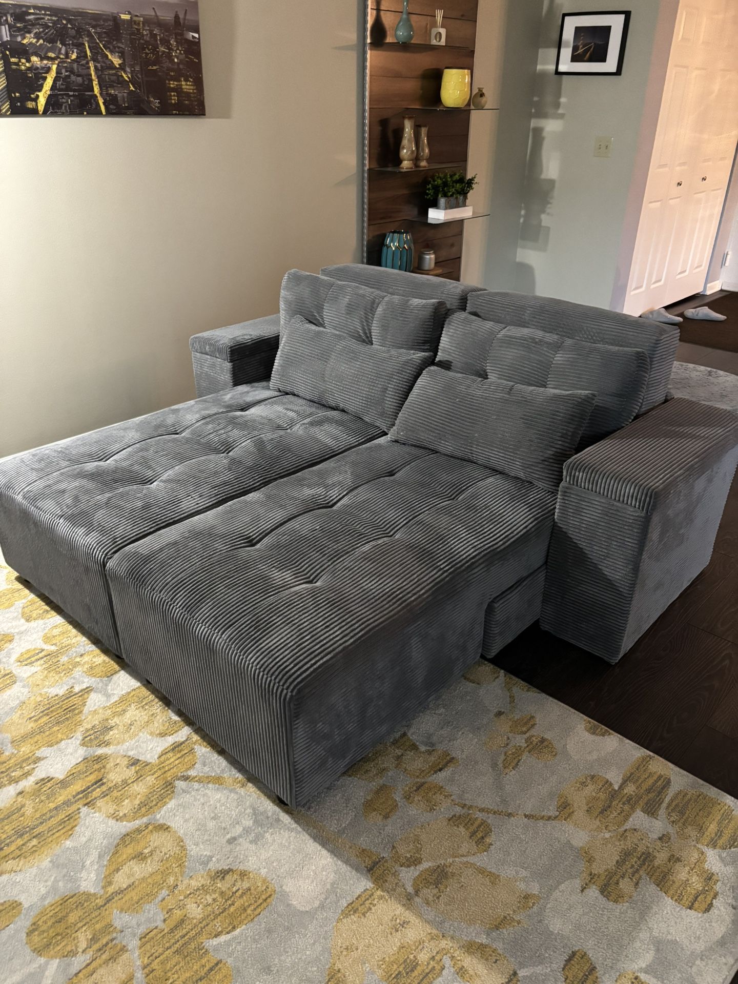 Convertible Oversize Corduroy 3 in 1 Sleeper Sofa and Sectional
