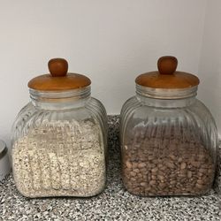 glass canister with wood tops