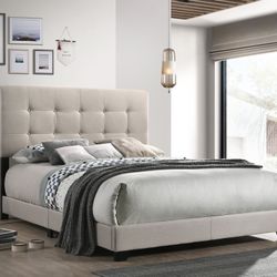 Beige Linen Fabric Bed