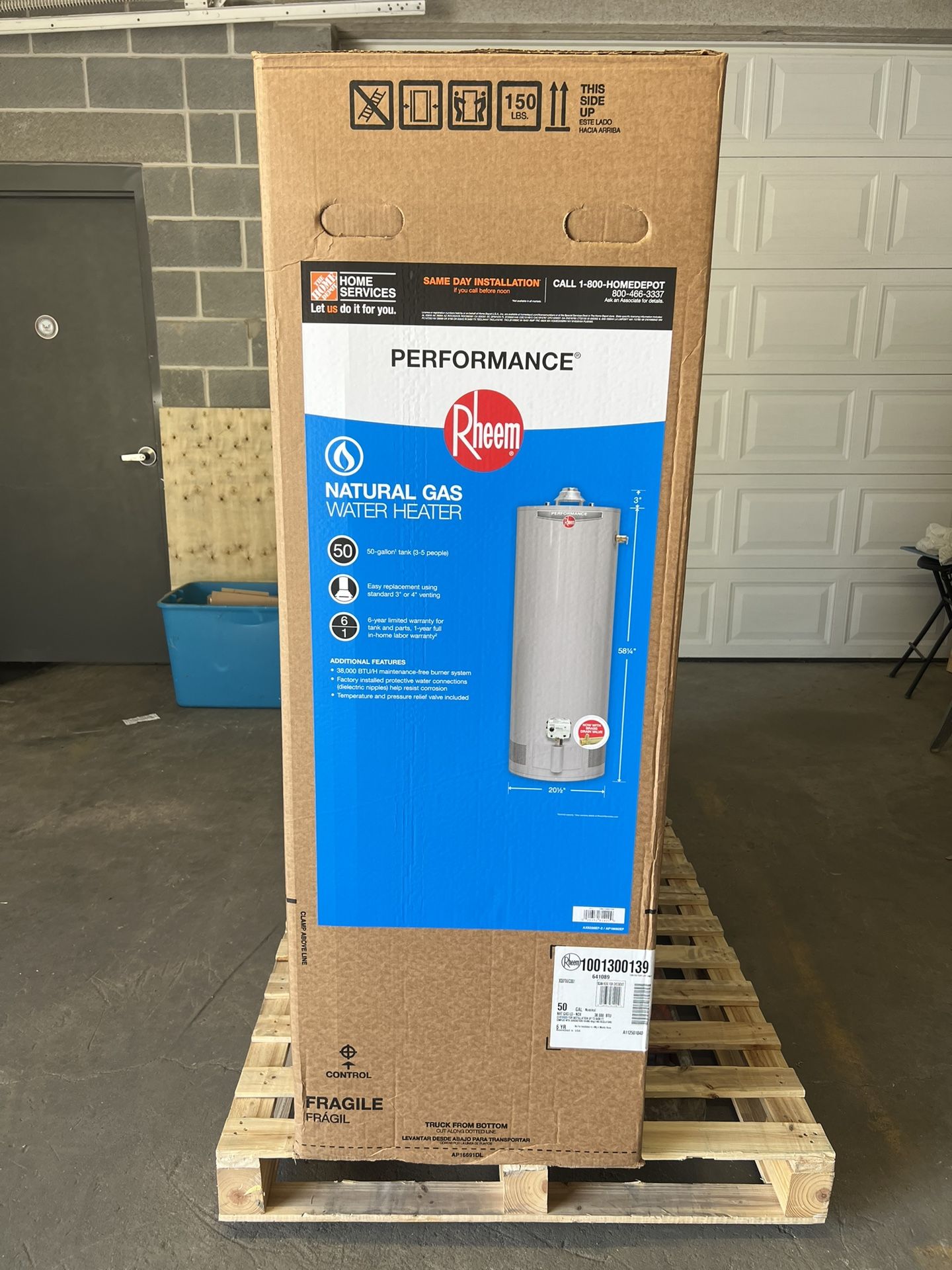 Rheem 50 Gallon 38K BTU Natural Gas Water Heater - Brand New