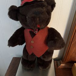 Kent Collectibles Teddy Bear Plush 12" Stuffed Animal Brown Stand Vest Hat 1985