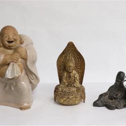 3 Chinese Antique Sculptures Of Deities