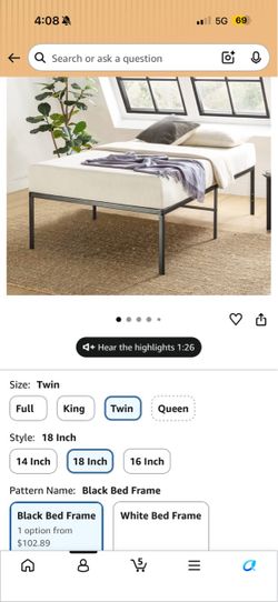 Black Metal Twin Bed Frame 18 inch with memory foam mattress