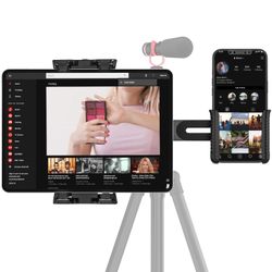 iPad Tripod Mount Adapter, Tablet Tripod Mount with 1/4" Ball Head for LED Ring Light, Microphone, and 2 Clamp Mount for iPad Pro, iPad Air, iPad Mini