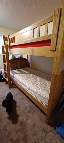 Wooden bunk beds can be separated for 2 twins