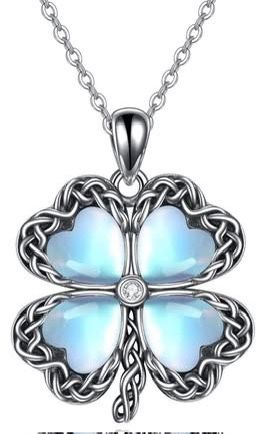 Clover Necklace Moonstone/Moss Agate Sterling Silver Shamrock Pendant YAFEINI