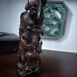 Carved Wood Chinese Statue 