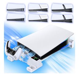 PS5/Slim/Pro Horizontal Stand with Cooling Fan & Charger for Original & Edge Controllers