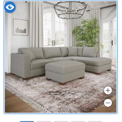 Sectional Couch w/ Ottoman (Cream/Grey Color)