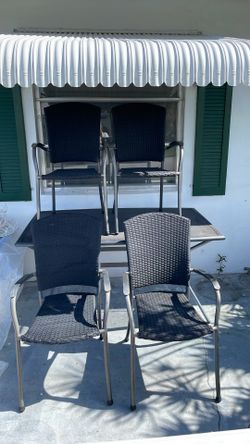 5-Piece Patio Dining Set - 4 Black high performance Wicker Chairs & Square Metal Table